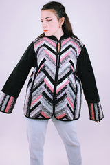 women's vintage cotton and patchwork jacket buttons up the front with pockets and mandarin collar