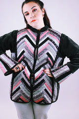 women's vintage cotton and patchwork jacket buttons up the front with pockets and mandarin collar