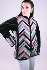 women's vintage cotton and patchwork jacket buttons up the front with pockets and mandarin collar