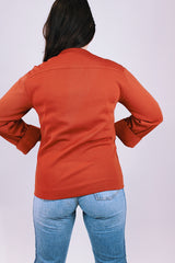 burnt orange suede and knit jacket with gold buttons women's vintage 1980's