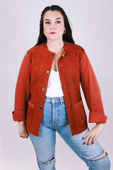 burnt orange suede and knit jacket with gold buttons women's vintage 1980's