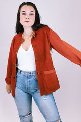burnt orange suede and knit jacket with gold buttons women's vintage 1980's