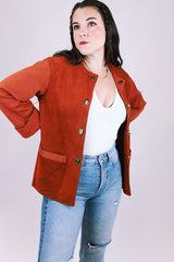 burnt orange suede and knit jacket with gold buttons women's vintage 1980's