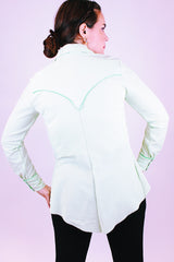 vintage 1970's long sleeve button up western style blouse in mint green with pearl like popper buttons and pointy collar