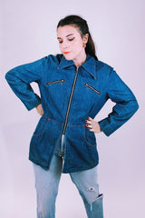 women's vintage 1970's denim jacket with zip up front