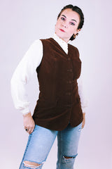 women's 1970's vintage brown velvet vest with button front