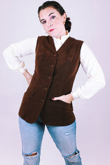 women's 1970's vintage brown velvet vest with button front
