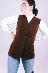 women's 1970's vintage brown velvet vest with button front