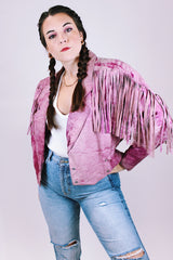 women's 1980's pink leather cropped jacket with fringe