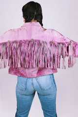 women's 1980's pink leather cropped jacket with fringe