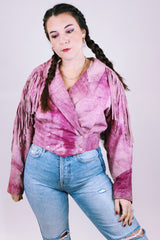 women's 1980's pink leather cropped jacket with fringe