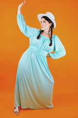 balloon sleeve maxi dress teal color vintage 1960's