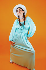 balloon sleeve maxi dress teal color vintage 1960's