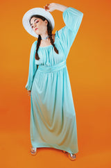 balloon sleeve maxi dress teal color vintage 1960's