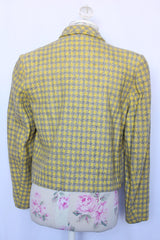 Women's vintage 1950's Nichlas Ungar label long sleeve cropped fit blazer jacket in grey and yellow all over checkers.