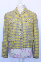 Women's vintage 1950's Nichlas Ungar label long sleeve cropped fit blazer jacket in grey and yellow all over checkers.