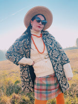 Women's or men's vintage 1970's Towne and King, LTD label long sleeve cream colored cable knit pullover sweater with a fold over turtleneck.