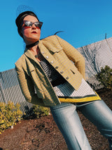 Women's vintage 1950's Nichlas Ungar label long sleeve cropped fit blazer jacket in grey and yellow all over checkers.