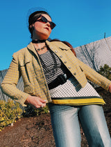 Women's vintage 1950's Nichlas Ungar label long sleeve cropped fit blazer jacket in grey and yellow all over checkers.