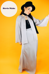 light lavender sheer caplet and maxi skirt set vintage 1970's