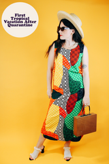 sleeveless abstract print multicolor vintage dress midi length cotton