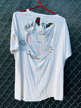 Women's or men's vintage 1980's Star California, Made in Chile label XL short sleeve white graphic t-shirt with Betty Boop on a motorcycle on the front. 