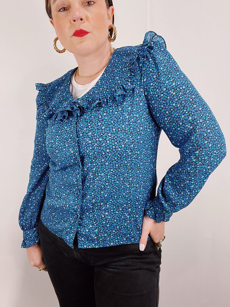 long sleeve blue peter pan collar blouse