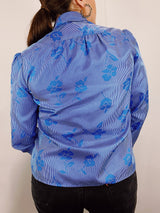 long sleeve blue tie neck blouse