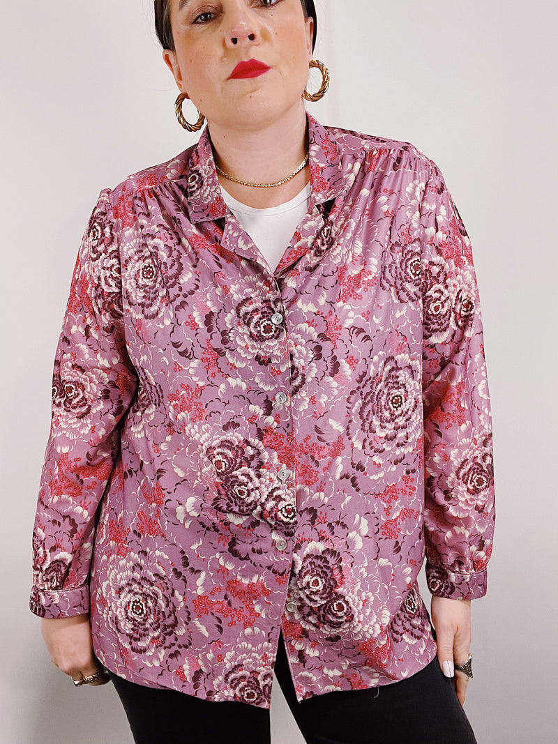 long sleeve pink floral print blouse