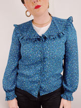 long sleeve blue peter pan collar blouse