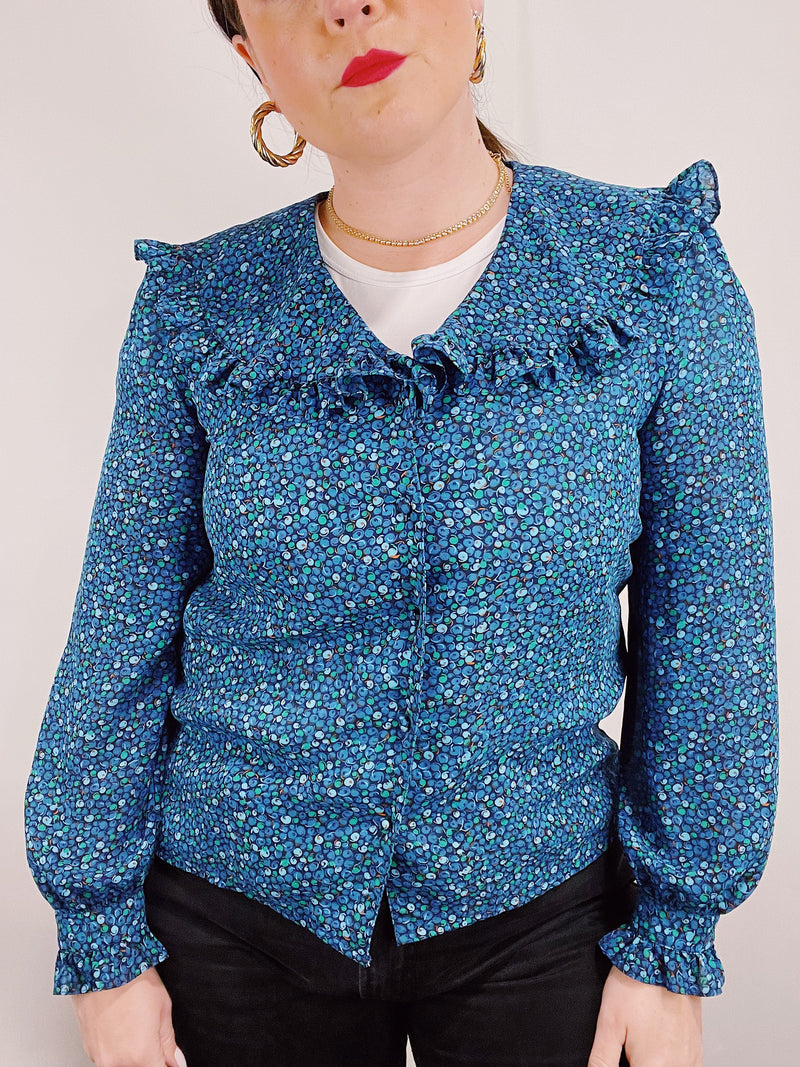 long sleeve blue peter pan collar blouse