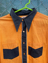 Men's vintage 1930's/1940's Town Talk Menswear label long sleeve orange and white button up western style cowboy shirt. 