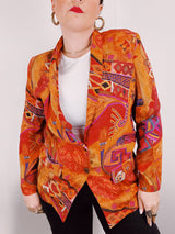 long sleeve orange printed lightweight blazer
