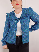 long sleeve blue peter pan collar blouse