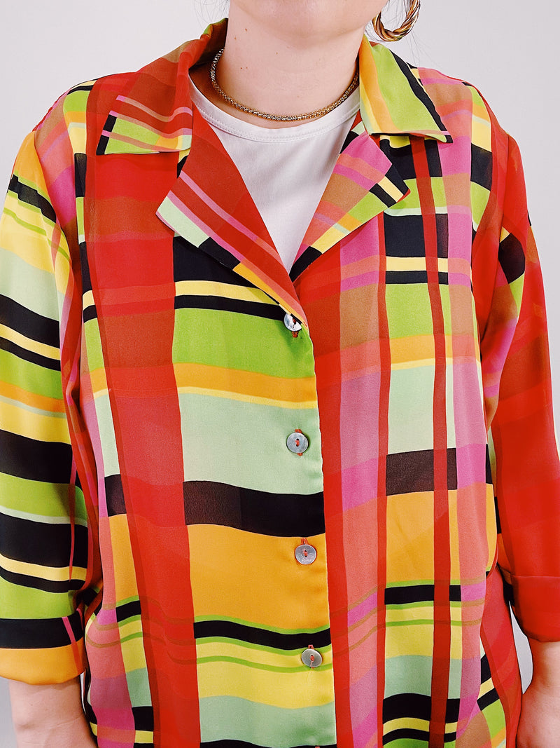 multicolored striped sheer blouse 