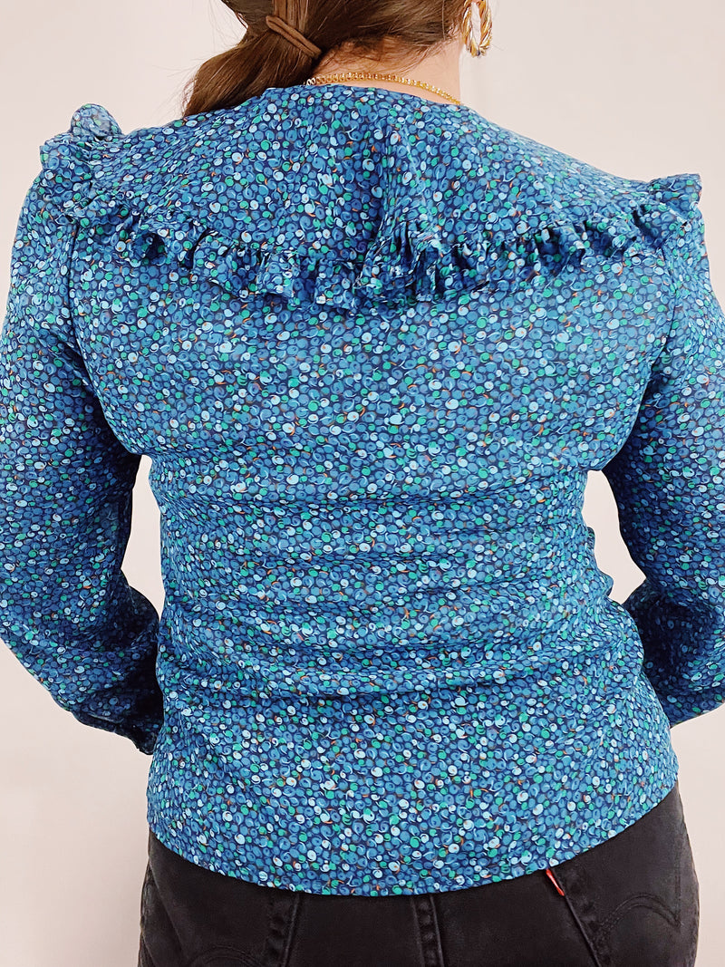 long sleeve blue peter pan collar blouse