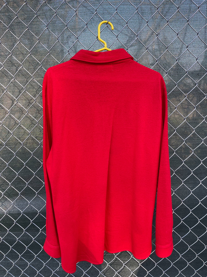 Men's or women's vintage 1960's The Spinnaker Shirt long sleeve pullover shirt with a half zip closure in bright red wool material. 