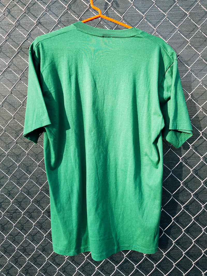 Men's or women's 1980's Jerzees, Made in USA label XXL short sleeve green graphic t-shirt with white Tennessee River graphic on the front. 