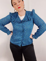 long sleeve blue peter pan collar blouse