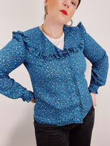 long sleeve blue peter pan collar blouse