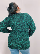 long sleeve green and black chunky pullover sweater