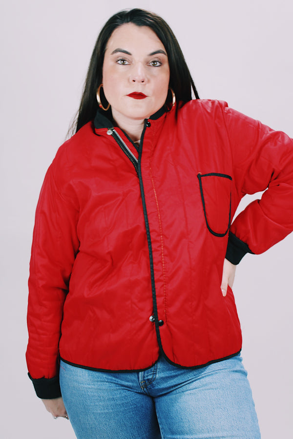 long sleeve red quilted liner jacket