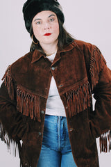 1970's brown suede western style jacket with fringe trim