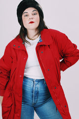 1990's eddie bauer red rain jacket with tartan liner