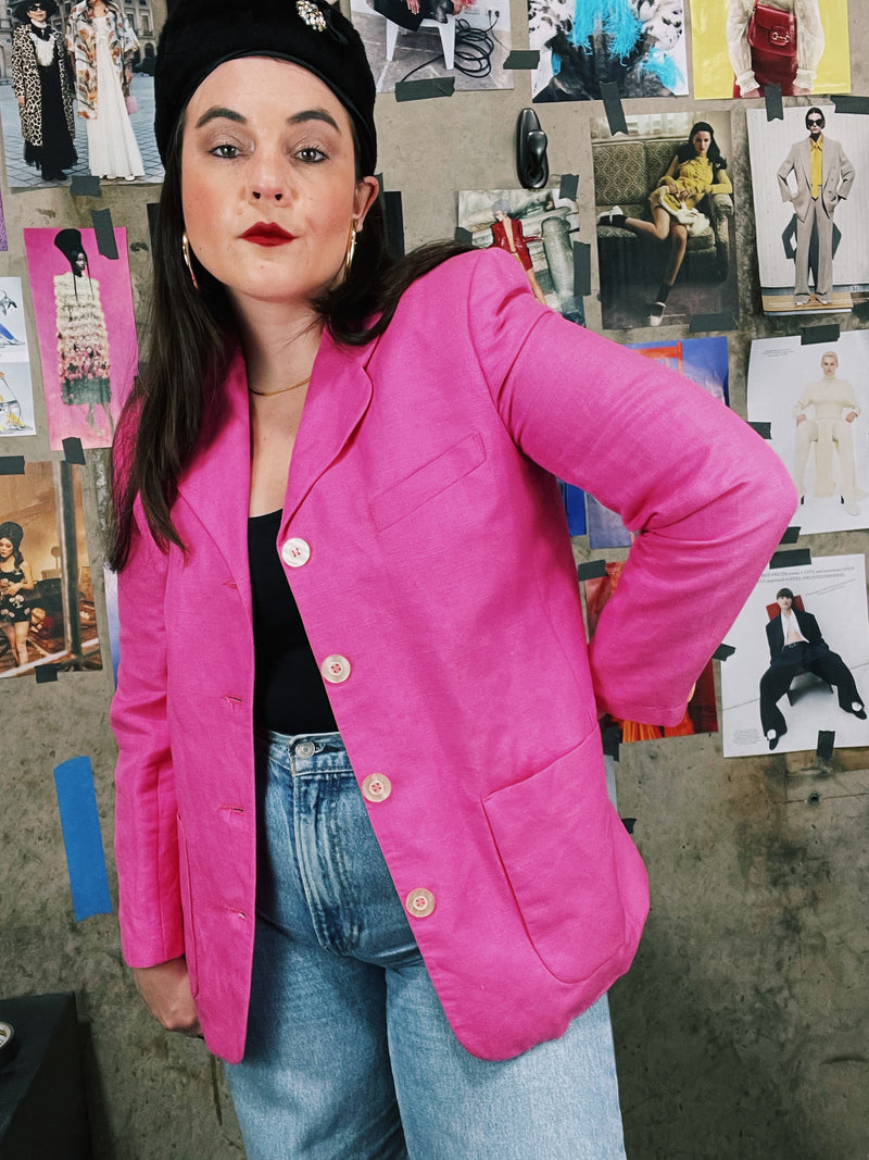 pink linen jacket