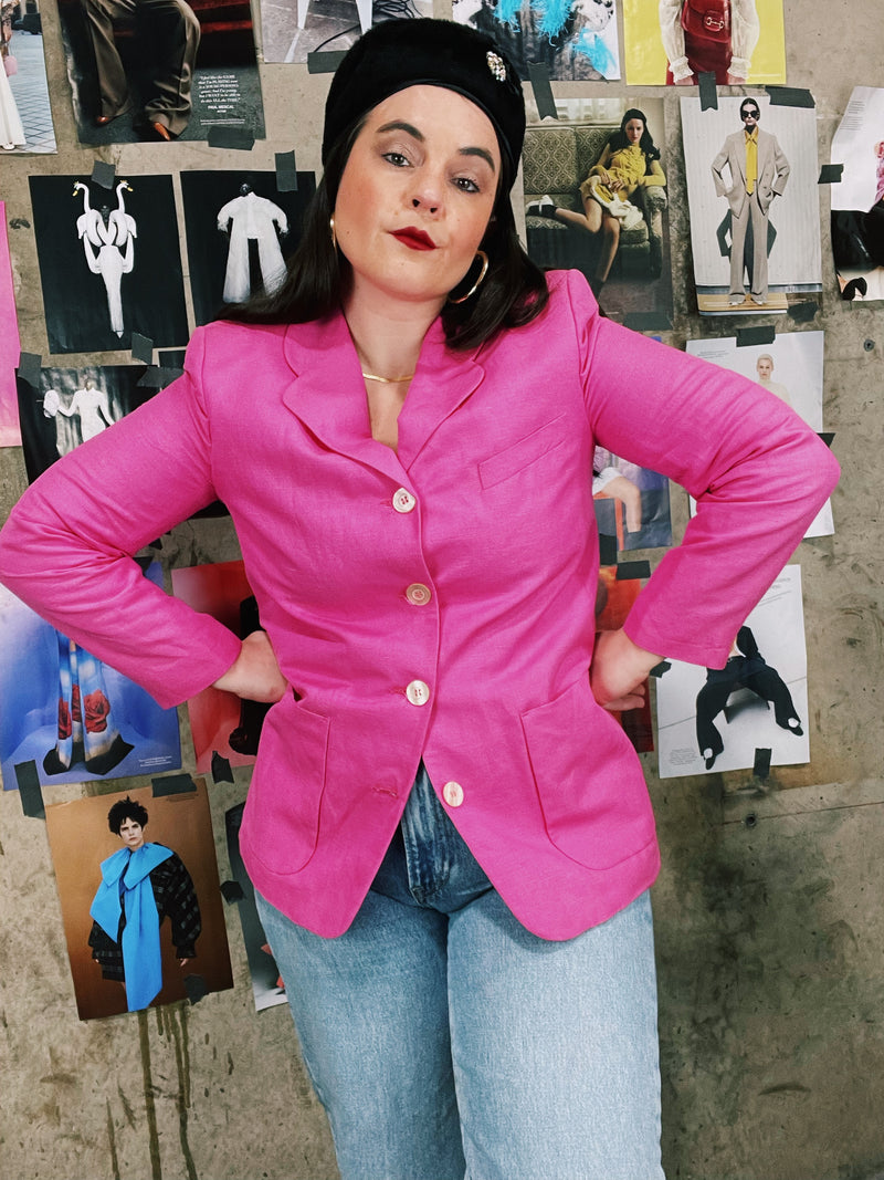 pink linen jacket
