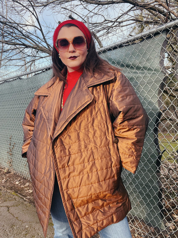 bronze quilted puffy jacket