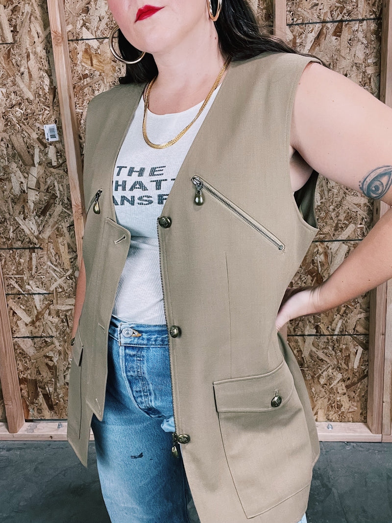 tan beige 1990's sleeveless women's vest