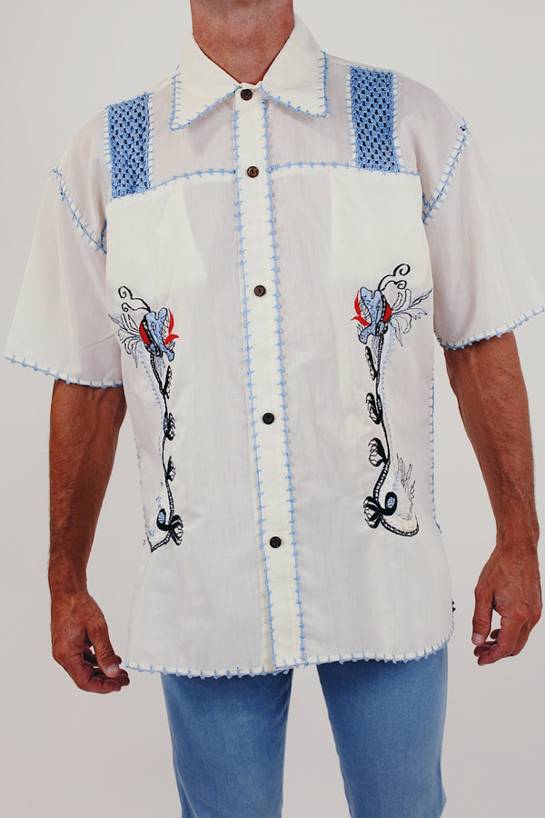 Men's vintage embroidered button up front