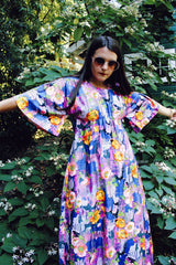 Printed Maxi Dress with Short Bell Sleeve Sleeves